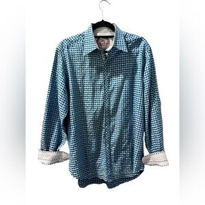 Robert Graham Flip Cuff Long Sleeve Embroidered Button Down Shirt Size Medium